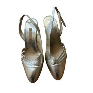 Gucci Vintage Gold Metallic Leather Slingback Pointed Toe Pumps Heels 37 B Italy